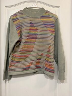 Source Unknown Sage Crewneck Sweater with Multicolor Stripes